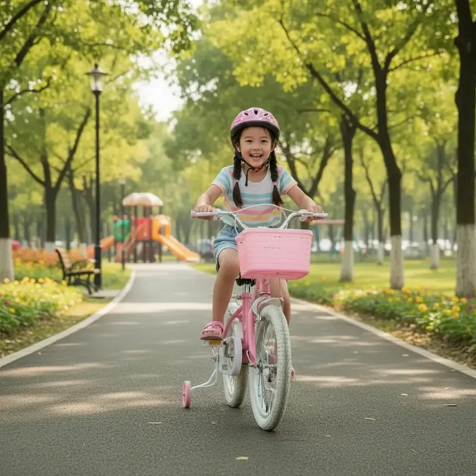 Bicicleta Infantil Aro 16 Rosada con Ruedas de Apoyo 2