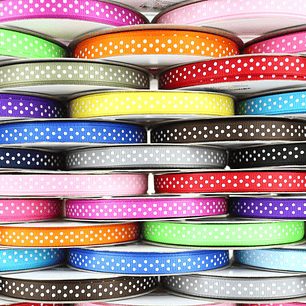 Cinta Borlón Importada de 1 cm con Puntos | Rollo de 100 Yardas – Todos los Colores