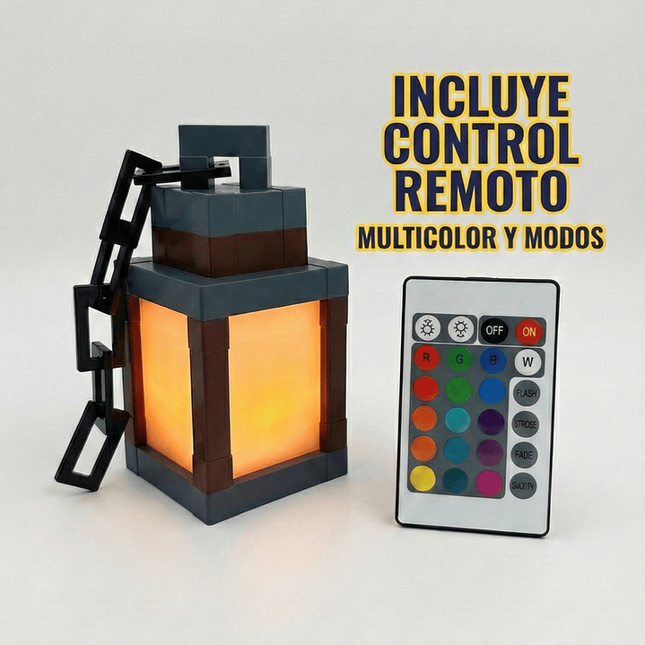 Lampara Minecraft Linterna de Alma 16 Colores con Control Remoto 6