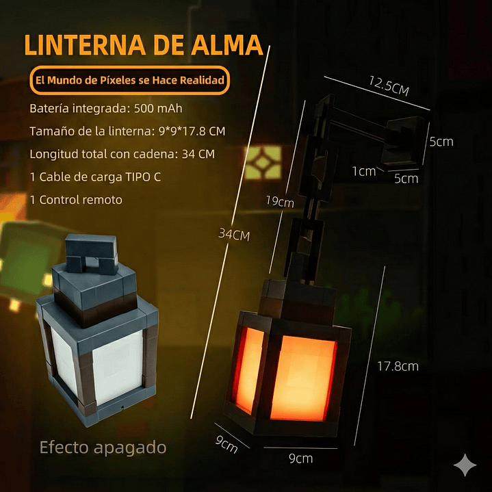 Lampara Minecraft Linterna de Alma 16 Colores con Control Remoto 7