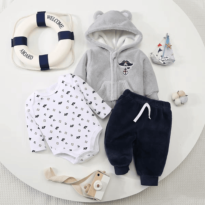 Conjunto de 3 Piezas Forrado en Polar para Bebé (Varios Diseños) 2