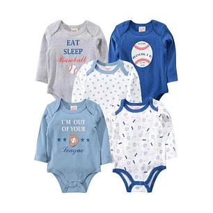 Pack de 5 Bodys Manga Larga de Algodón para Bebé
