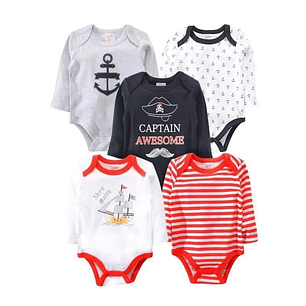Pack de 5 Bodys Manga Larga de Algodón para Bebé