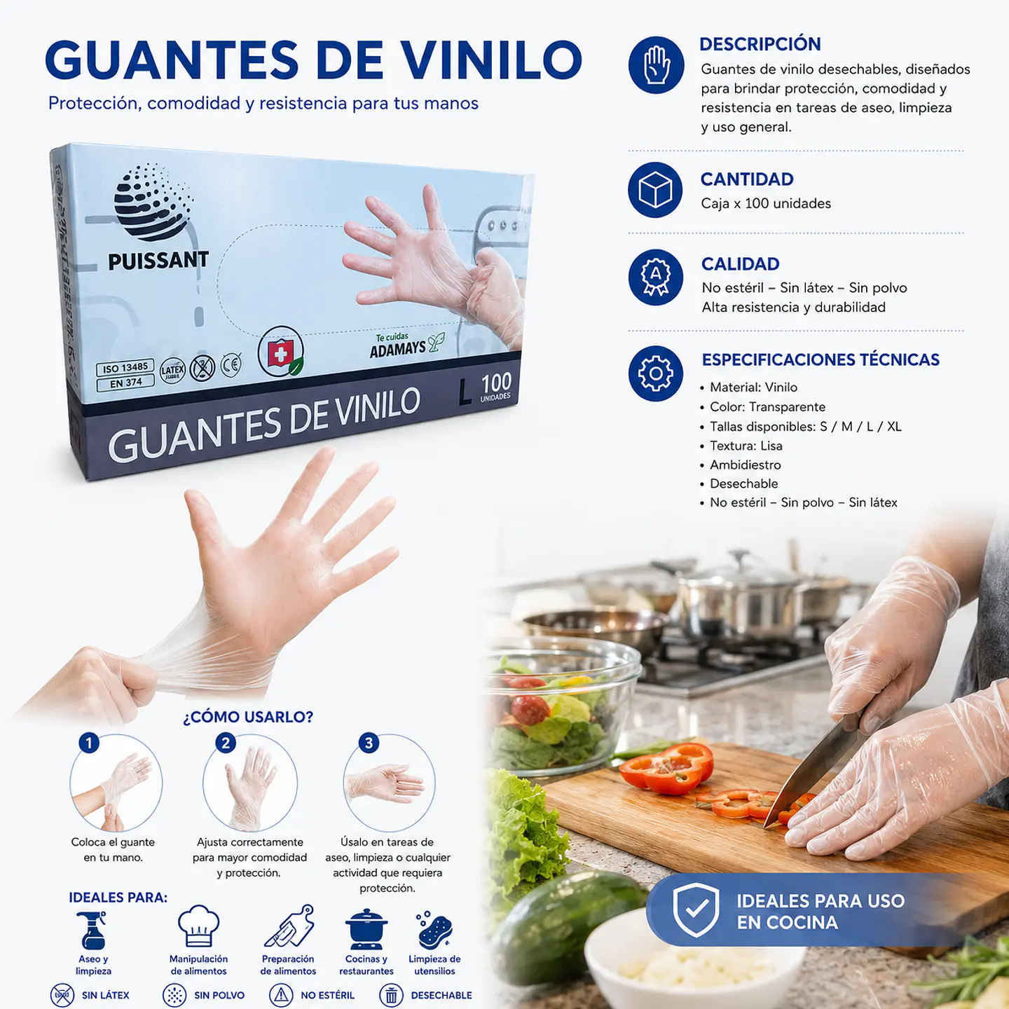 Guante Vinilo Trasparente Sin Polvo Box de 1000 Unidades - Puissant 1