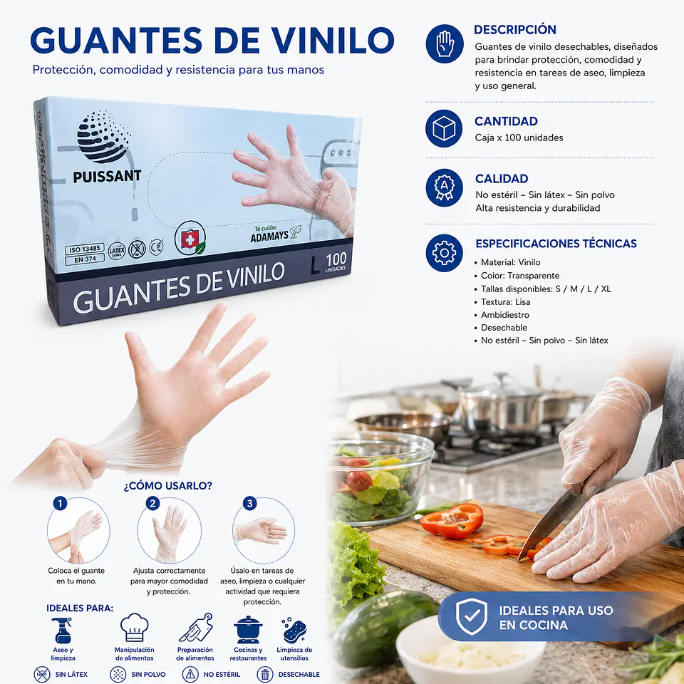 Guante Vinilo Trasparente Sin Polvo Box de 1000 Unidades - Puissant 1