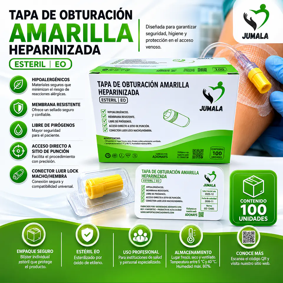 Tapa Heparinizada De Obturación Amarilla Embalaje de 100 Cajas Por !00 unidades - Jumala 1