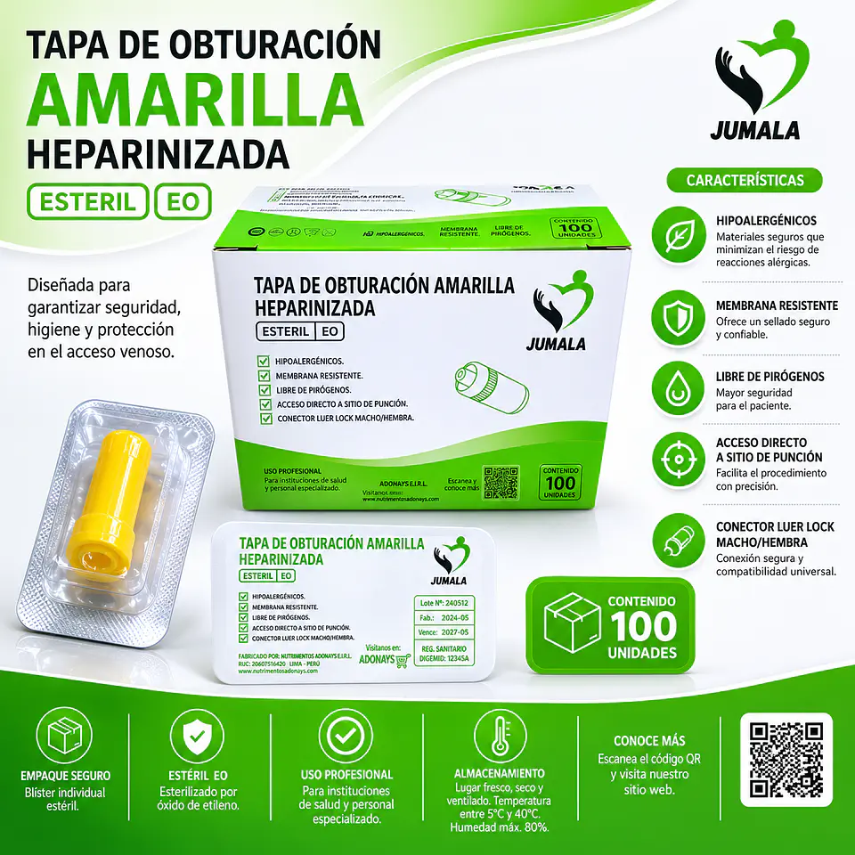 Tapa Heparinizada De Obturación Amarilla Embalaje de 100 Cajas Por !00 unidades - Jumala 2