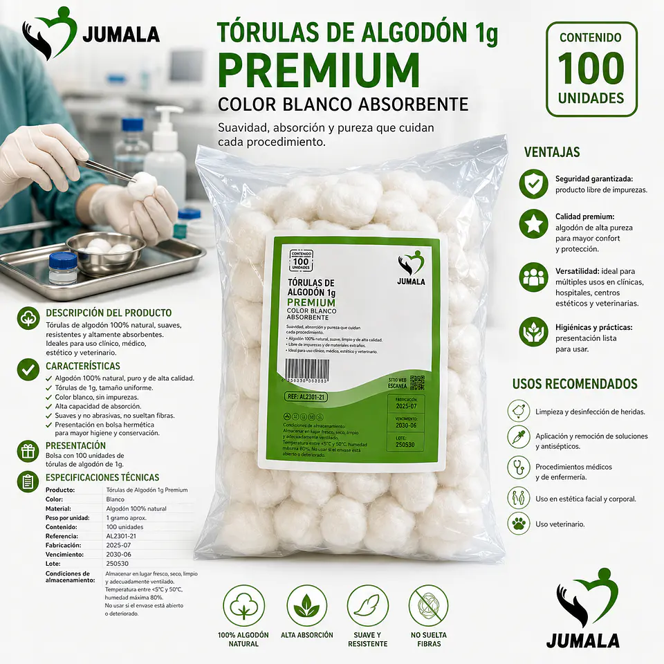 Torulas de Algodón de 1 Gr. embalaje de 100 paquetes - jumala 1