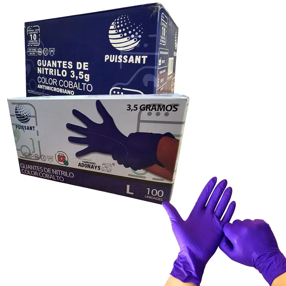 Guante Nitrilo Cobalto Sin Polvo Box de 1000 Unidades - Puissant 2