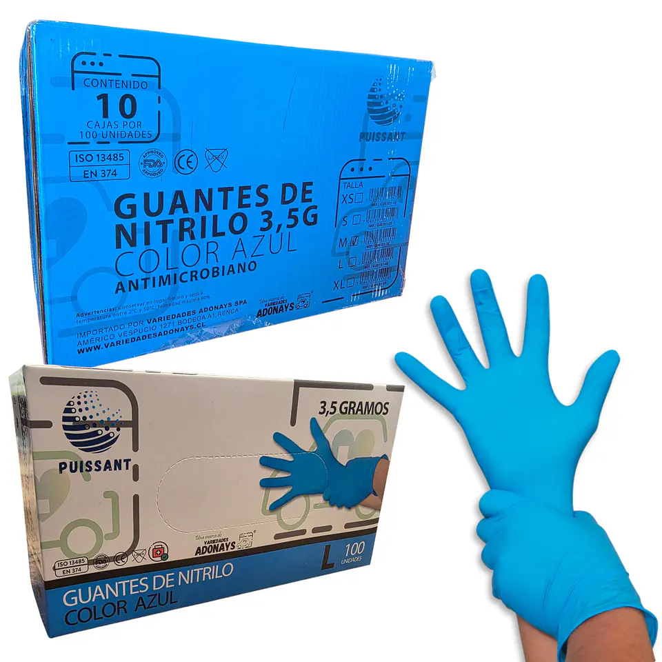 Guante Nitrilo Azul Sin Polvo Box de 1000 Unidades - Puissant 2