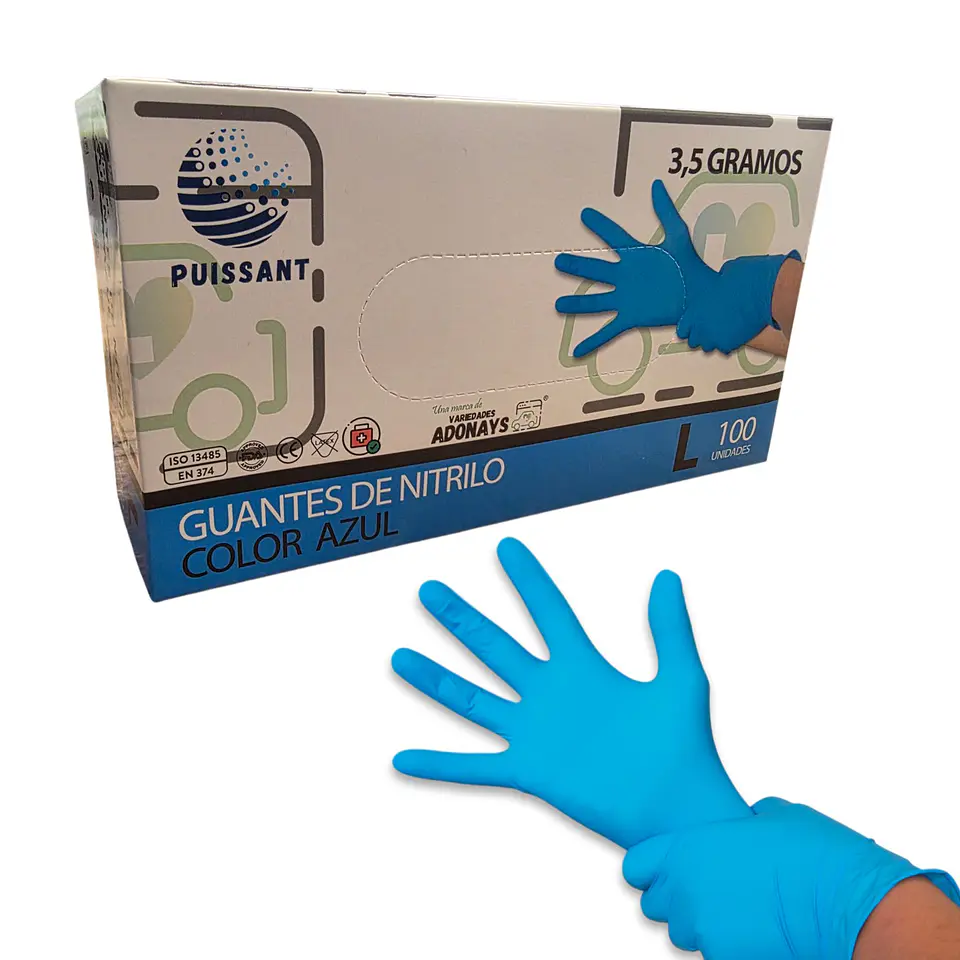 Guante Nitrilo Azul Sin Polvo Box de 1000 Unidades - Puissant 3
