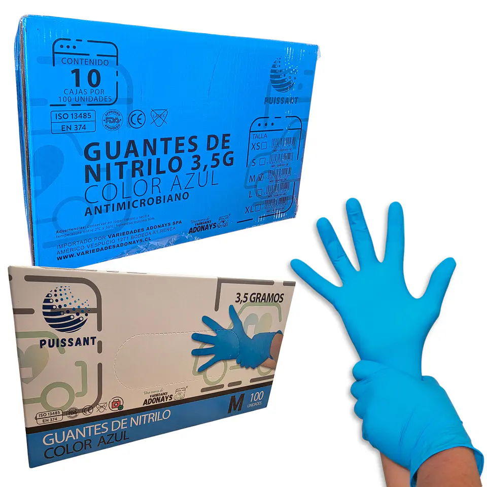 Guante Nitrilo Azul Sin Polvo Box de 1000 Unidades - Puissant 4