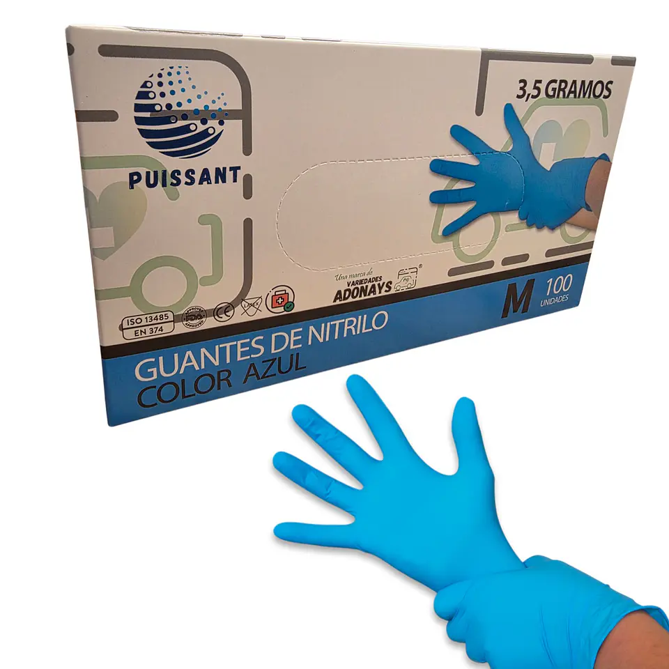 Guante Nitrilo Azul Sin Polvo Box de 1000 Unidades - Puissant 5