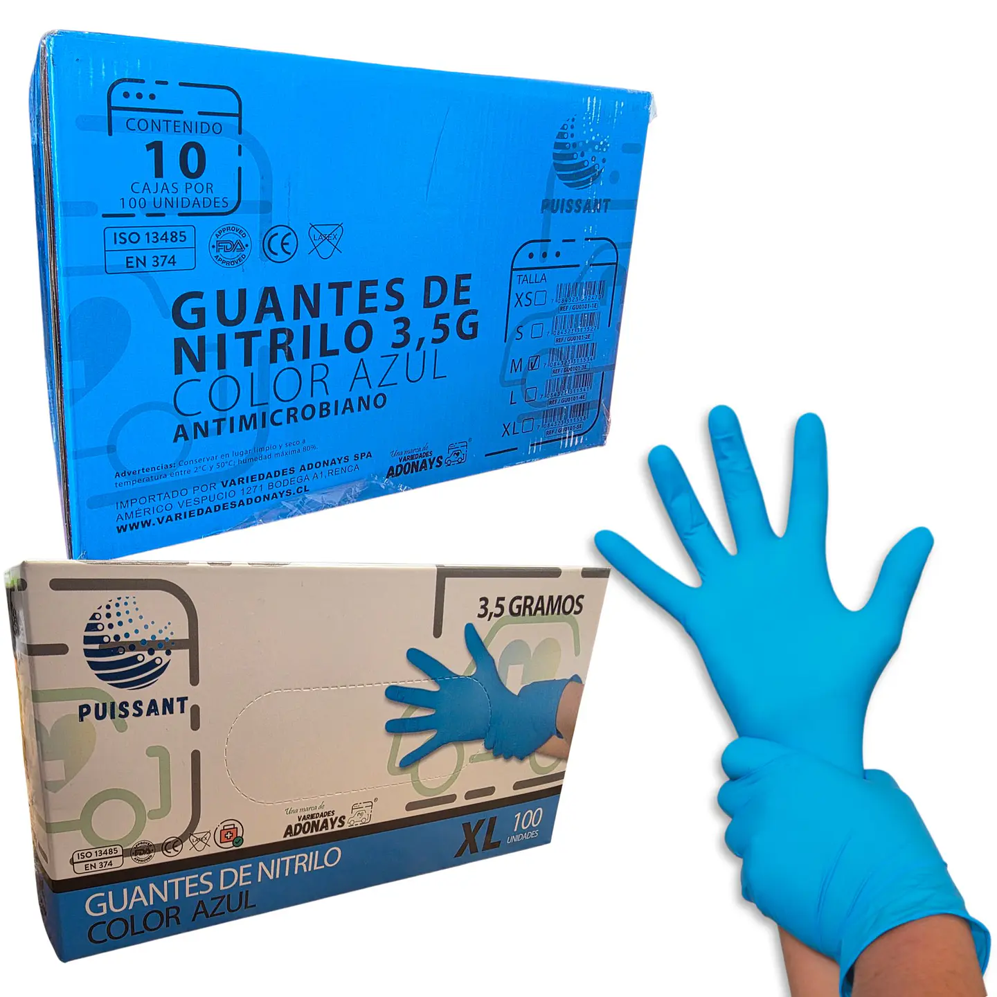 Guante Nitrilo Azul Sin Polvo Box de 1000 Unidades - Puissant 8
