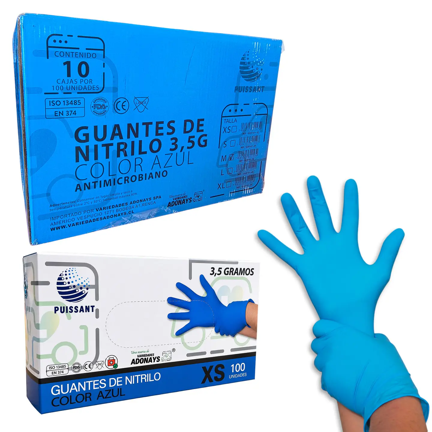 Guante Nitrilo Azul Sin Polvo Box de 1000 Unidades - Puissant 10
