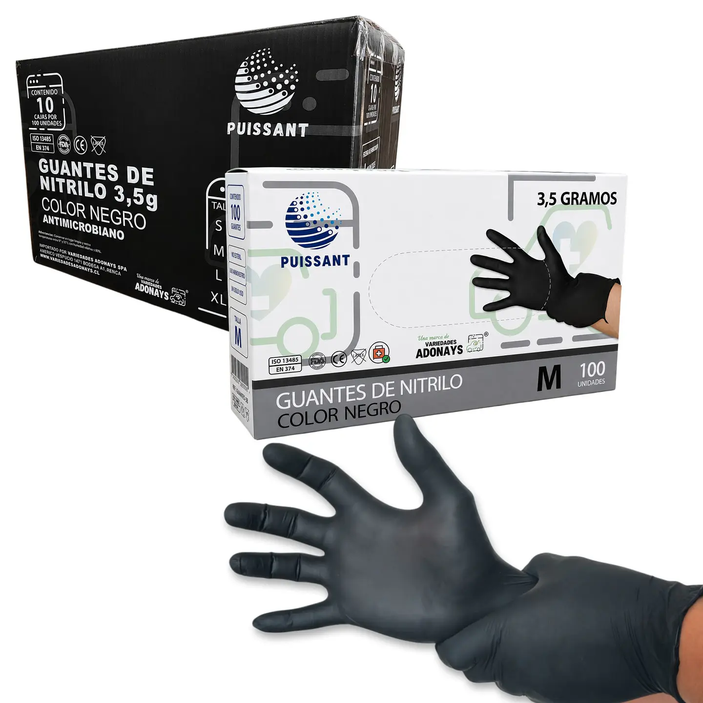 Guante Nitrilo Negro Sin Polvo Box de 1000 Unidades - Puissant 2