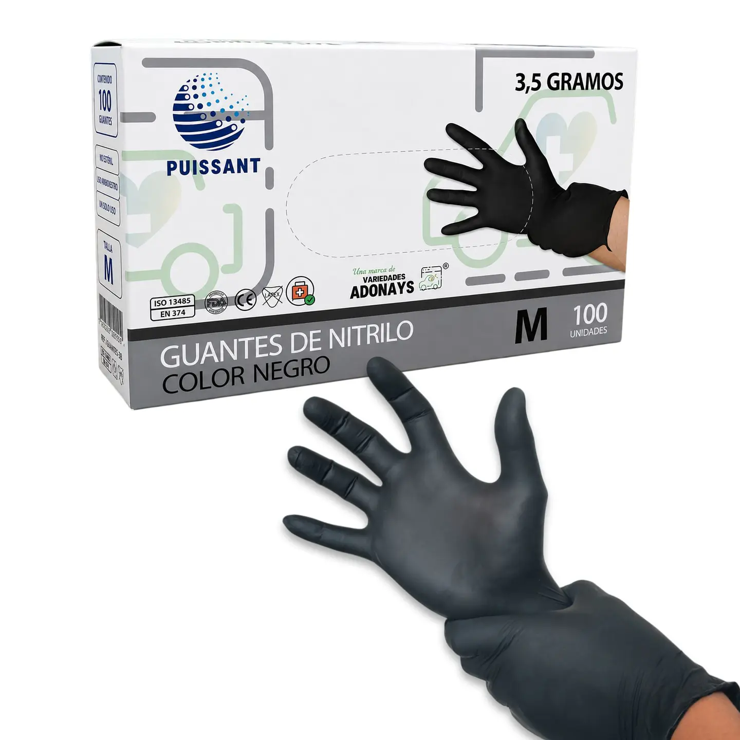 Guante Nitrilo Negro Sin Polvo Box de 1000 Unidades - Puissant 4