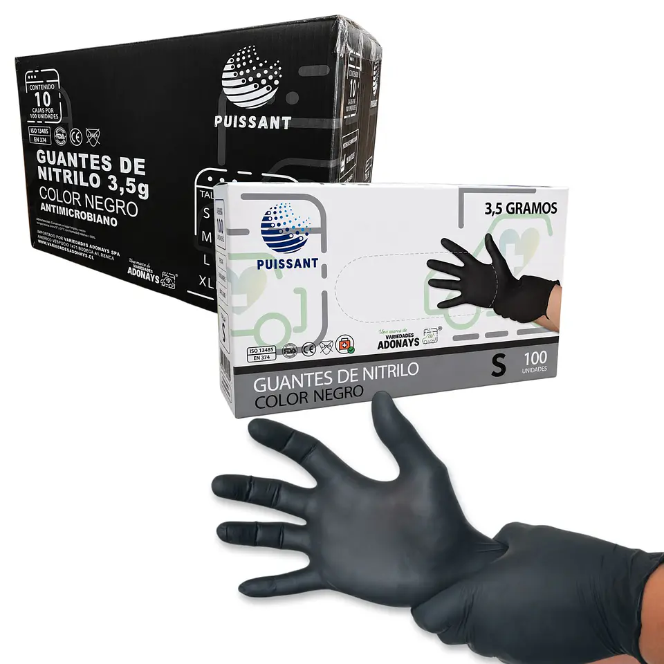 Guante Nitrilo Negro Sin Polvo Box de 1000 Unidades - Puissant 5