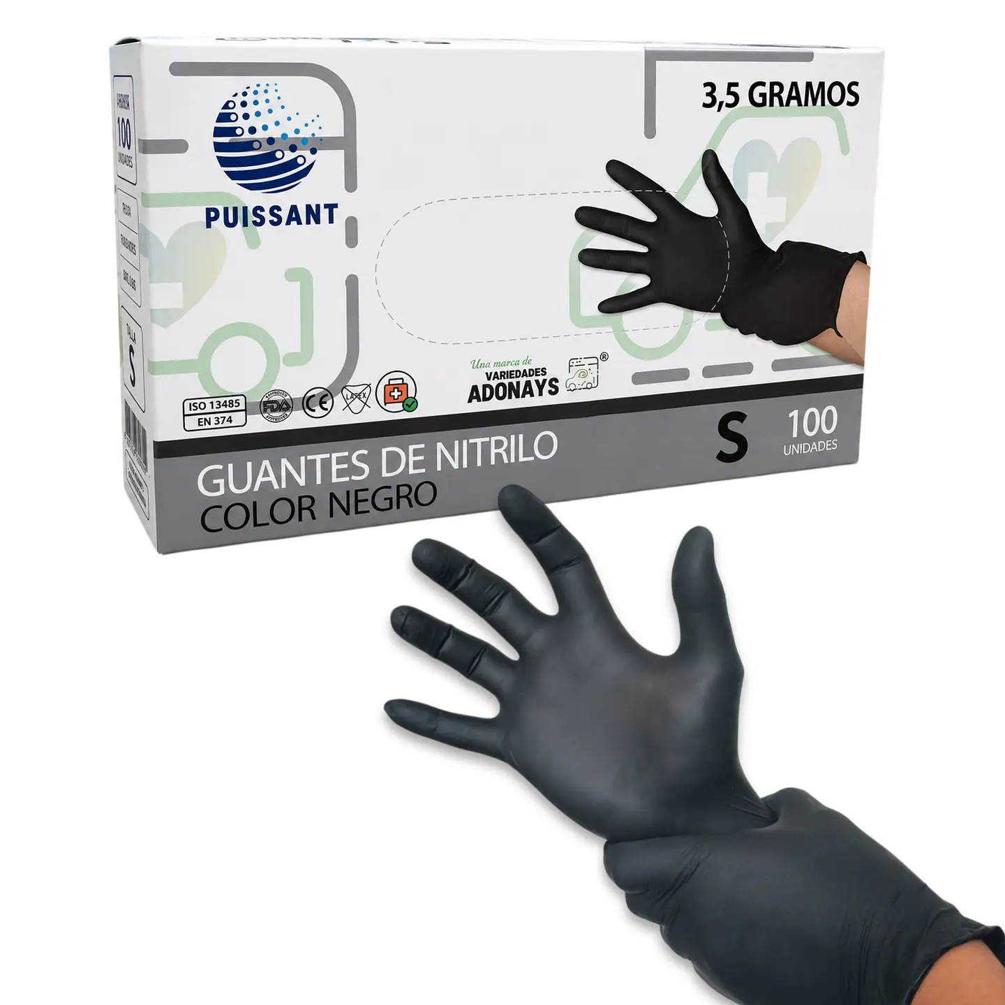 Guante Nitrilo Negro Sin Polvo Box de 1000 Unidades - Puissant 6