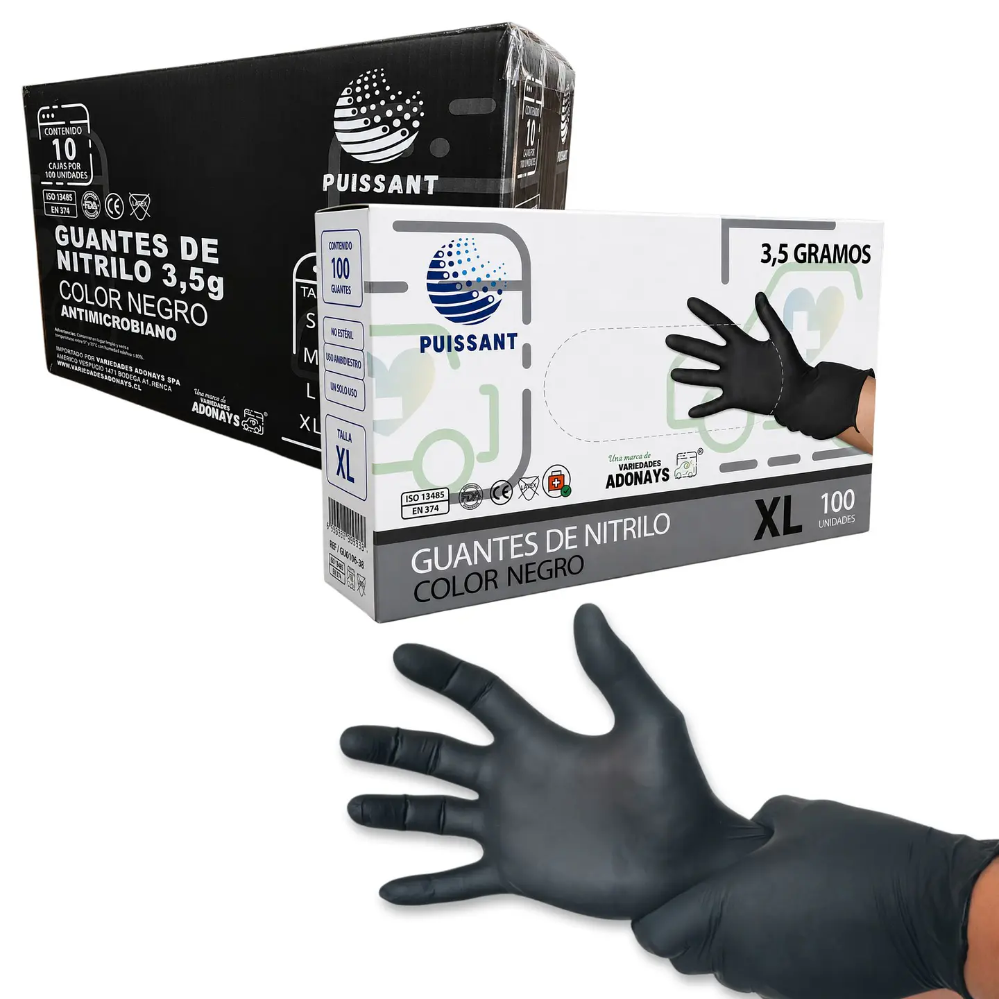 Guante Nitrilo Negro Sin Polvo Box de 1000 Unidades - Puissant 7