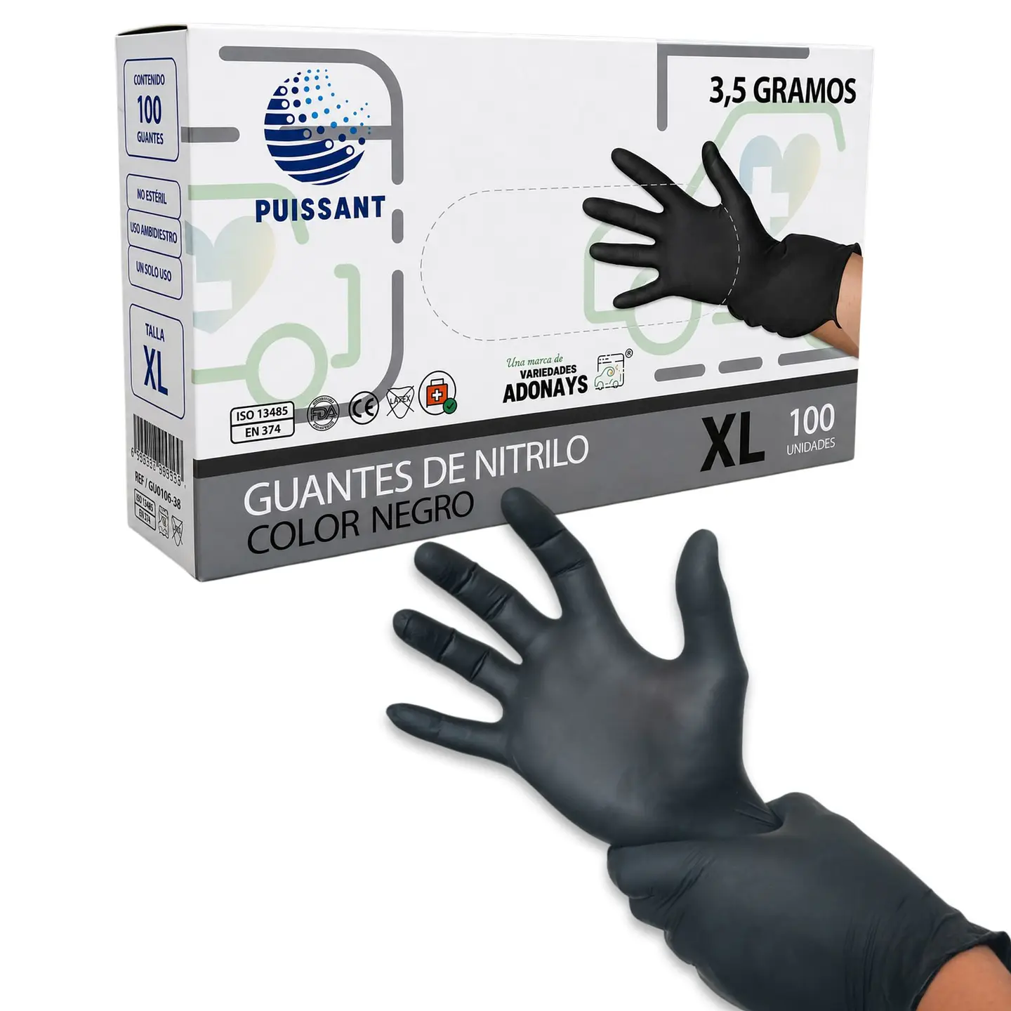 Guante Nitrilo Negro Sin Polvo Box de 1000 Unidades - Puissant 8