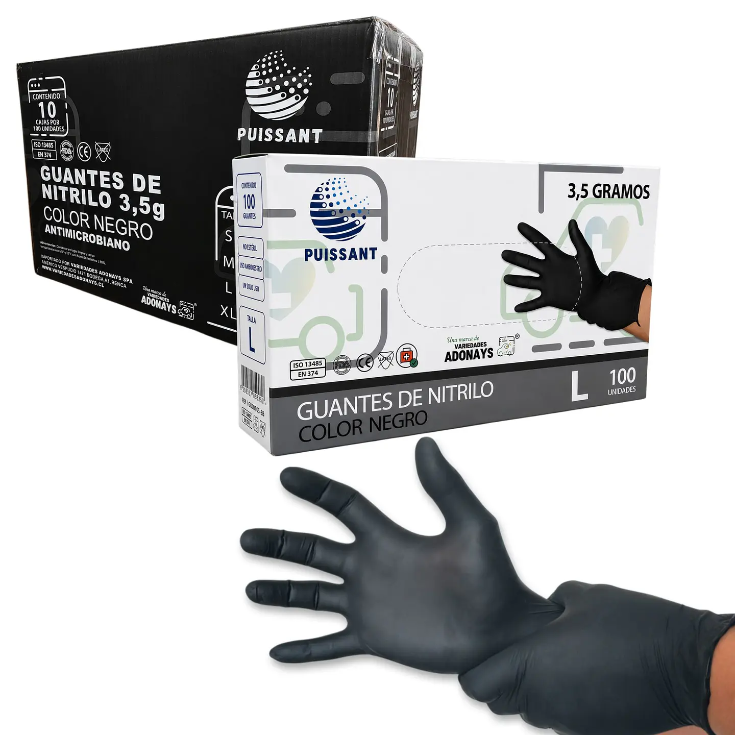Guante Nitrilo Negro Sin Polvo Box de 1000 Unidades - Puissant 9