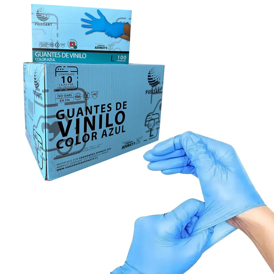 Guante Vinilo Azul Sin Polvo Box de 1000 Unidades - Puissant 2