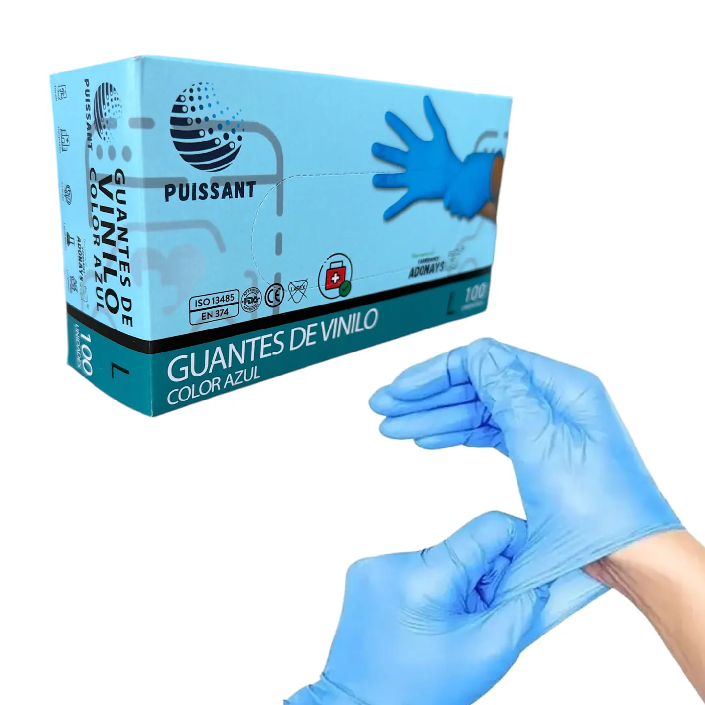 Guante Vinilo Azul Sin Polvo Box de 1000 Unidades - Puissant 3