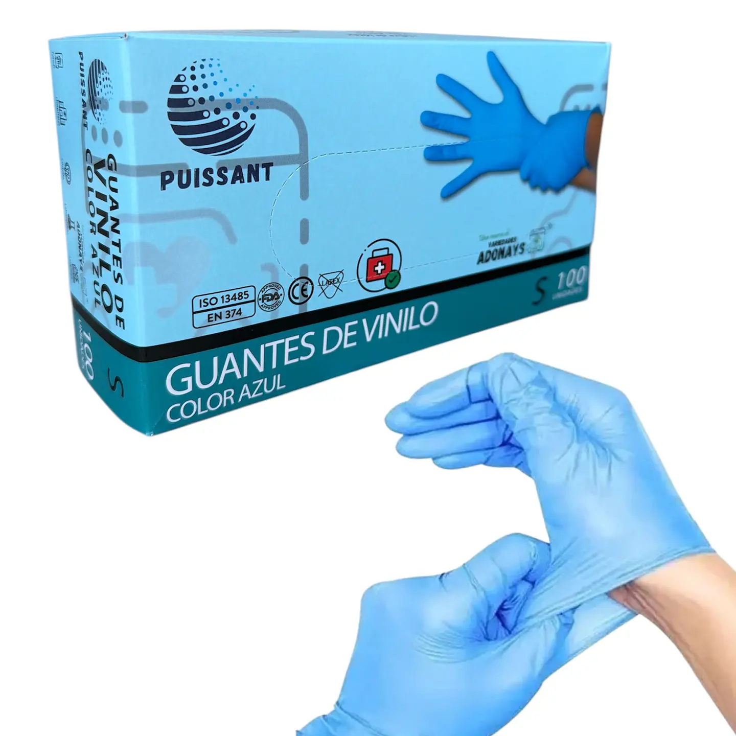 Guante Vinilo Azul Sin Polvo Box de 1000 Unidades - Puissant 7