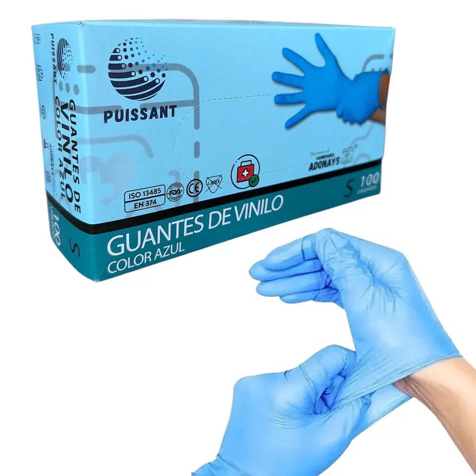 Guante Vinilo Azul Sin Polvo Box de 1000 Unidades - Puissant 7