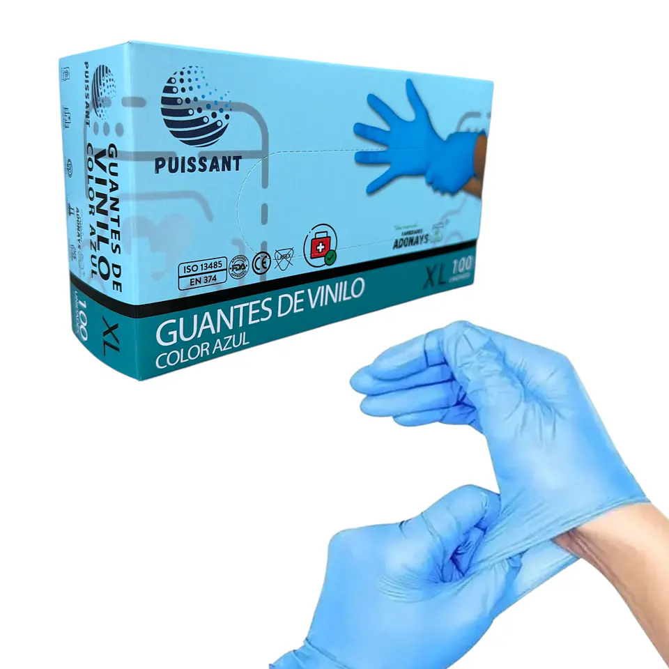 Guante Vinilo Azul Sin Polvo Box de 1000 Unidades - Puissant 8
