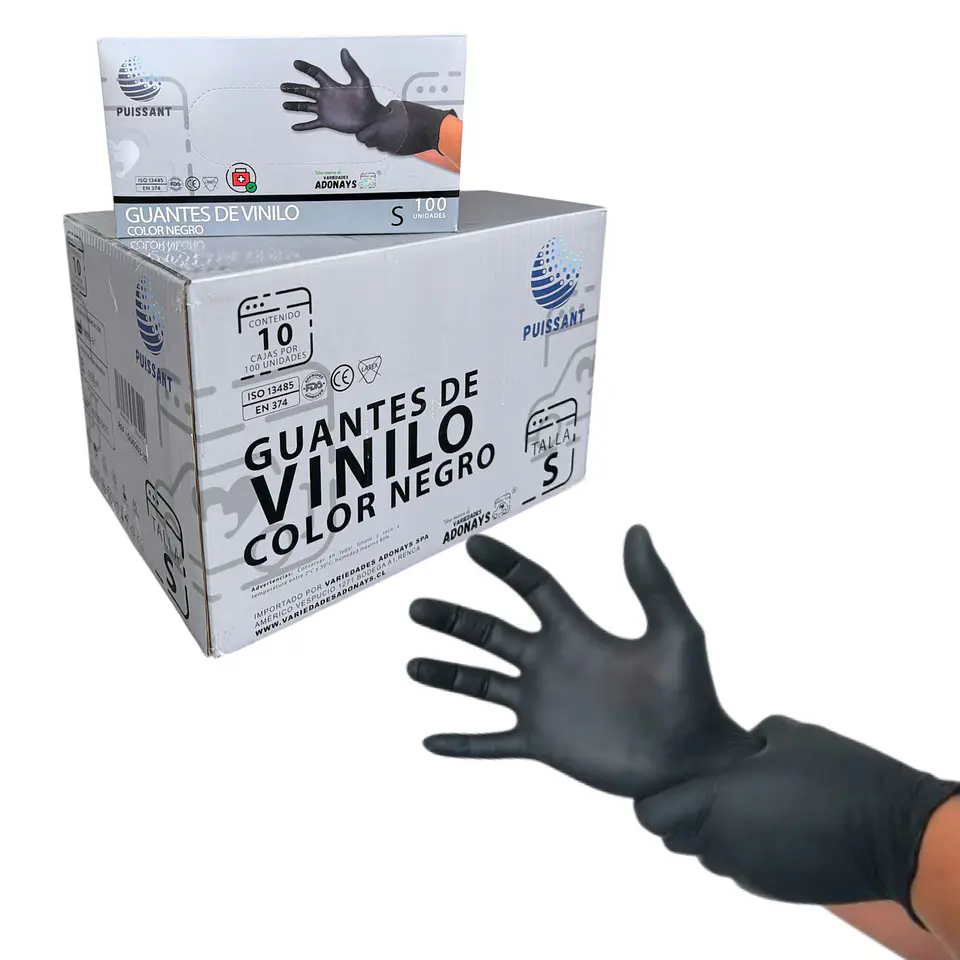 Guante Vinilo Negro Sin Polvo Box de 1000 Unidades - Puissant 2