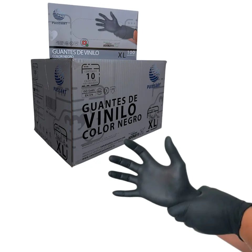 Guante Vinilo Negro Sin Polvo Box de 1000 Unidades - Puissant 7