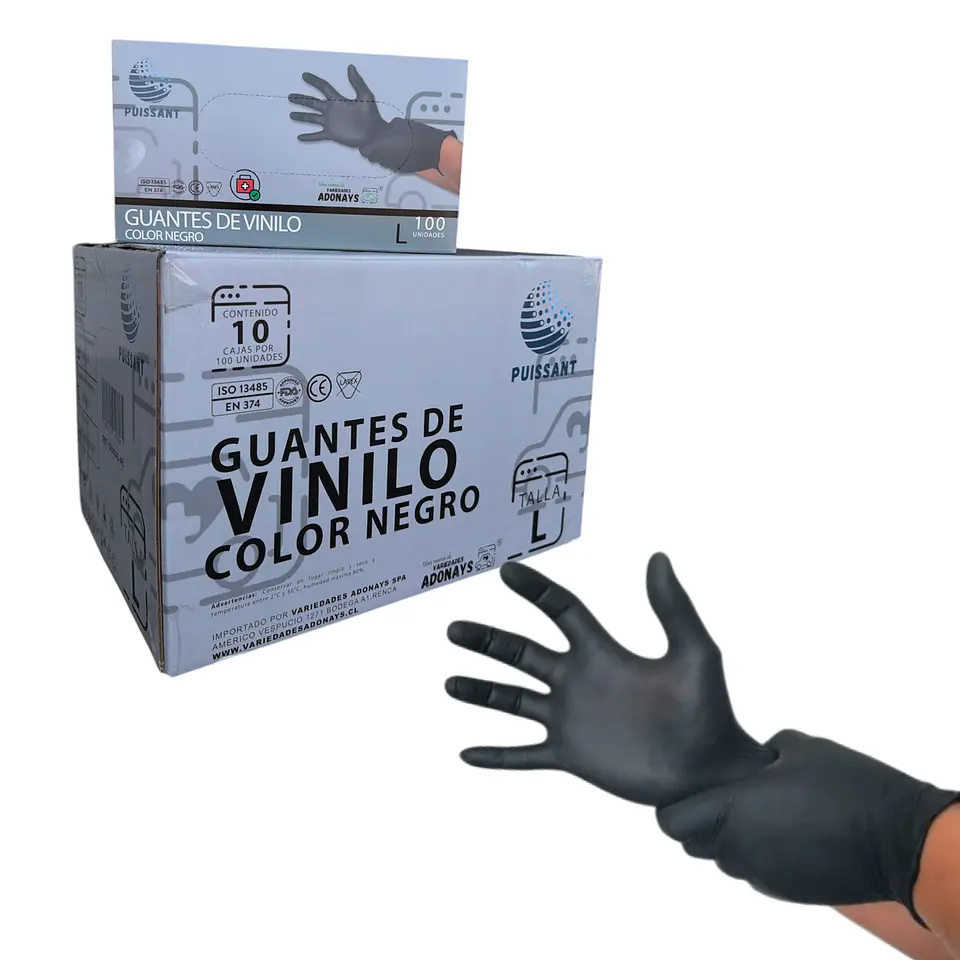 Guante Vinilo Negro Sin Polvo Box de 1000 Unidades - Puissant 9