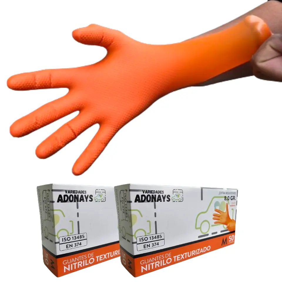 Guantes Nitrilo Texturizado Naranjo Profesional 50 Uni 8,0gr Puissant 4