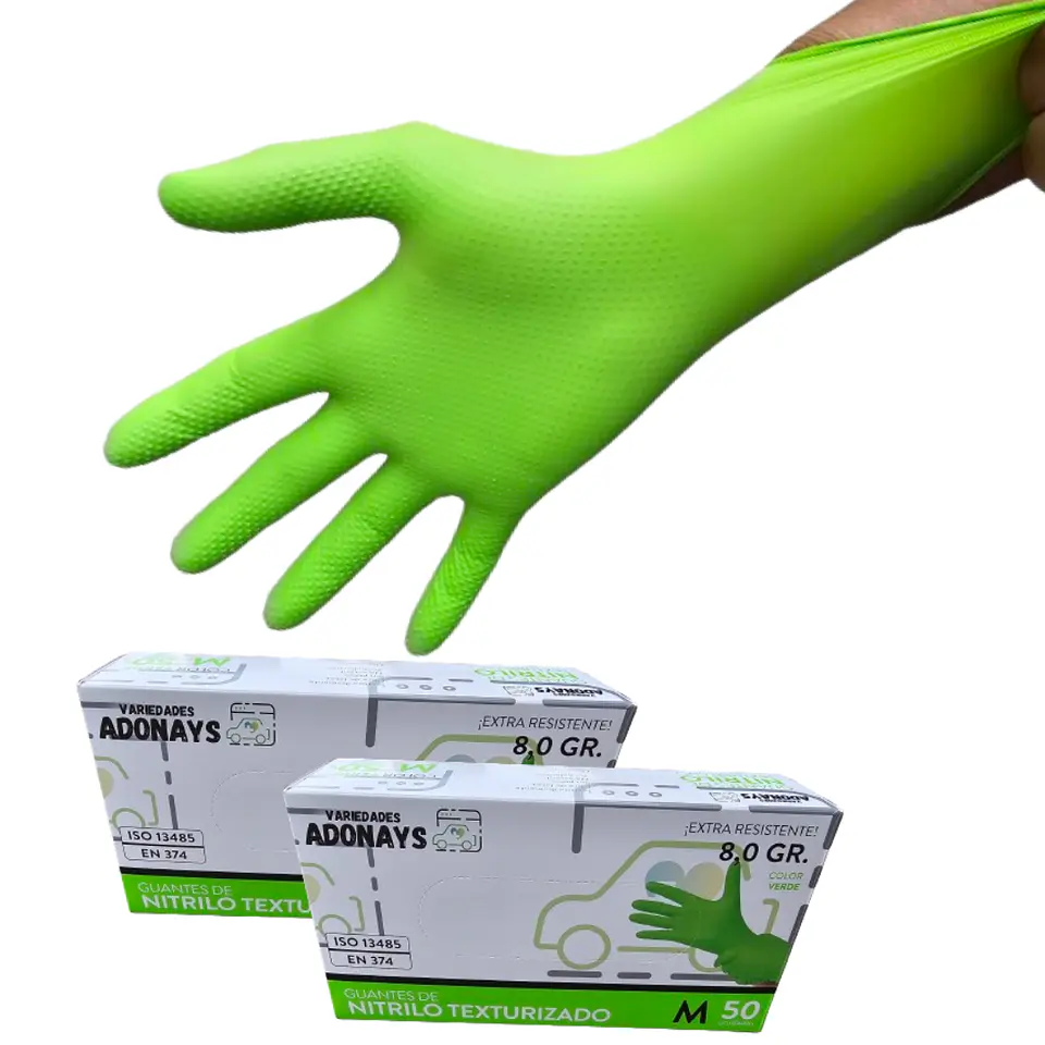Guantes Nitrilo Texturizado Verde Profesional 50 Uni 8,0gr Puissant 6