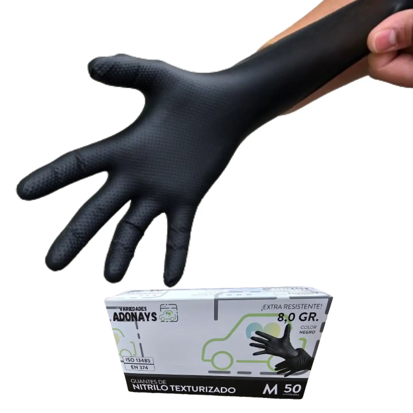 Guantes Nitrilo Texturizado Negro Profesional 50 Uni 8,0gr Puissant 3