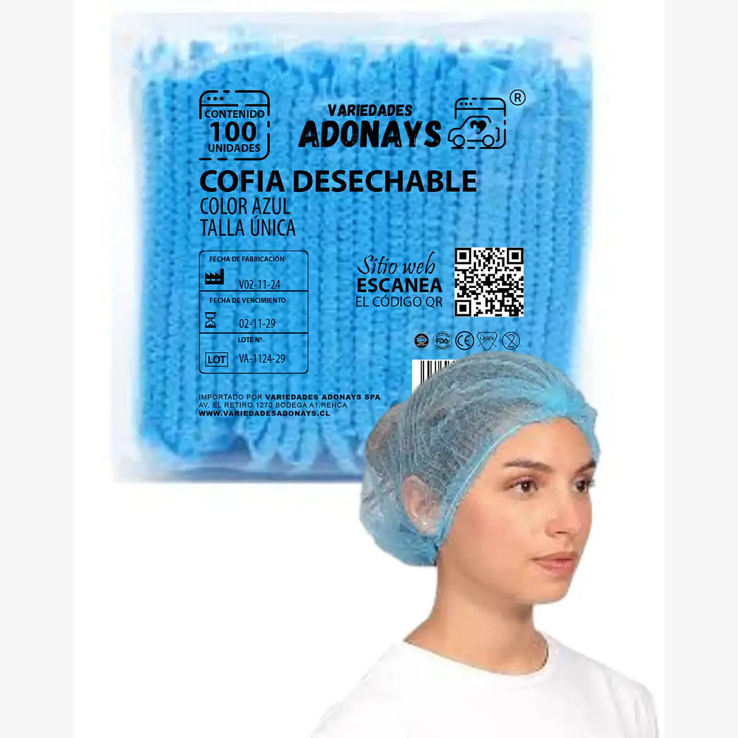 Cofias Desechables Azul (Embalaje de 1000unidades) 1