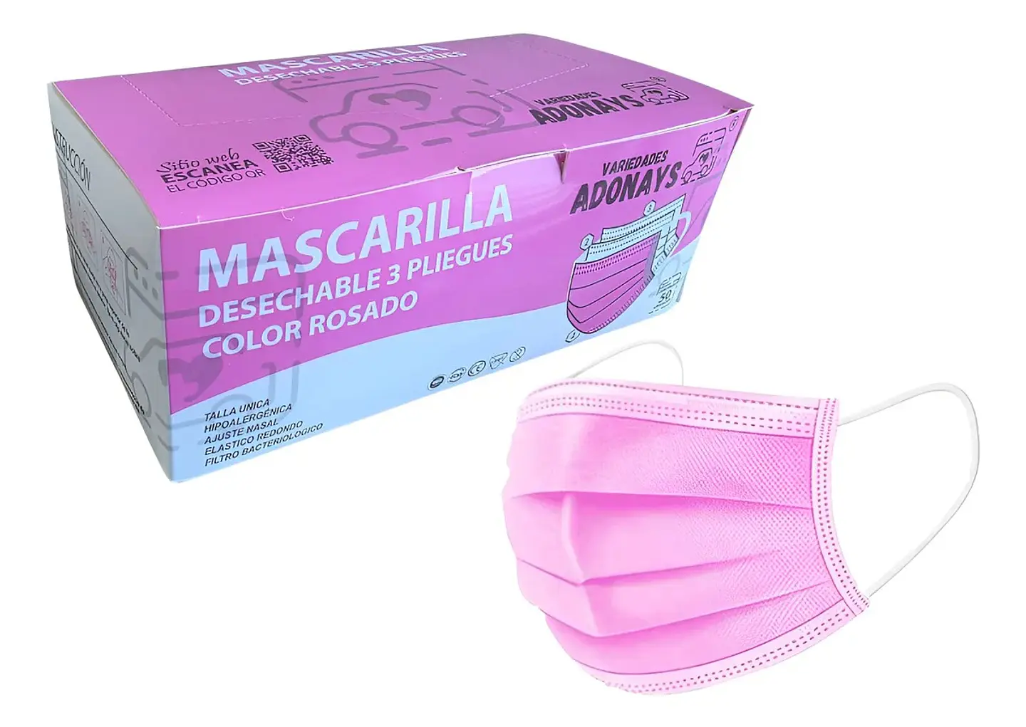 Mascarilla Color Rosado (Embalaje de 2000 unidades) 3