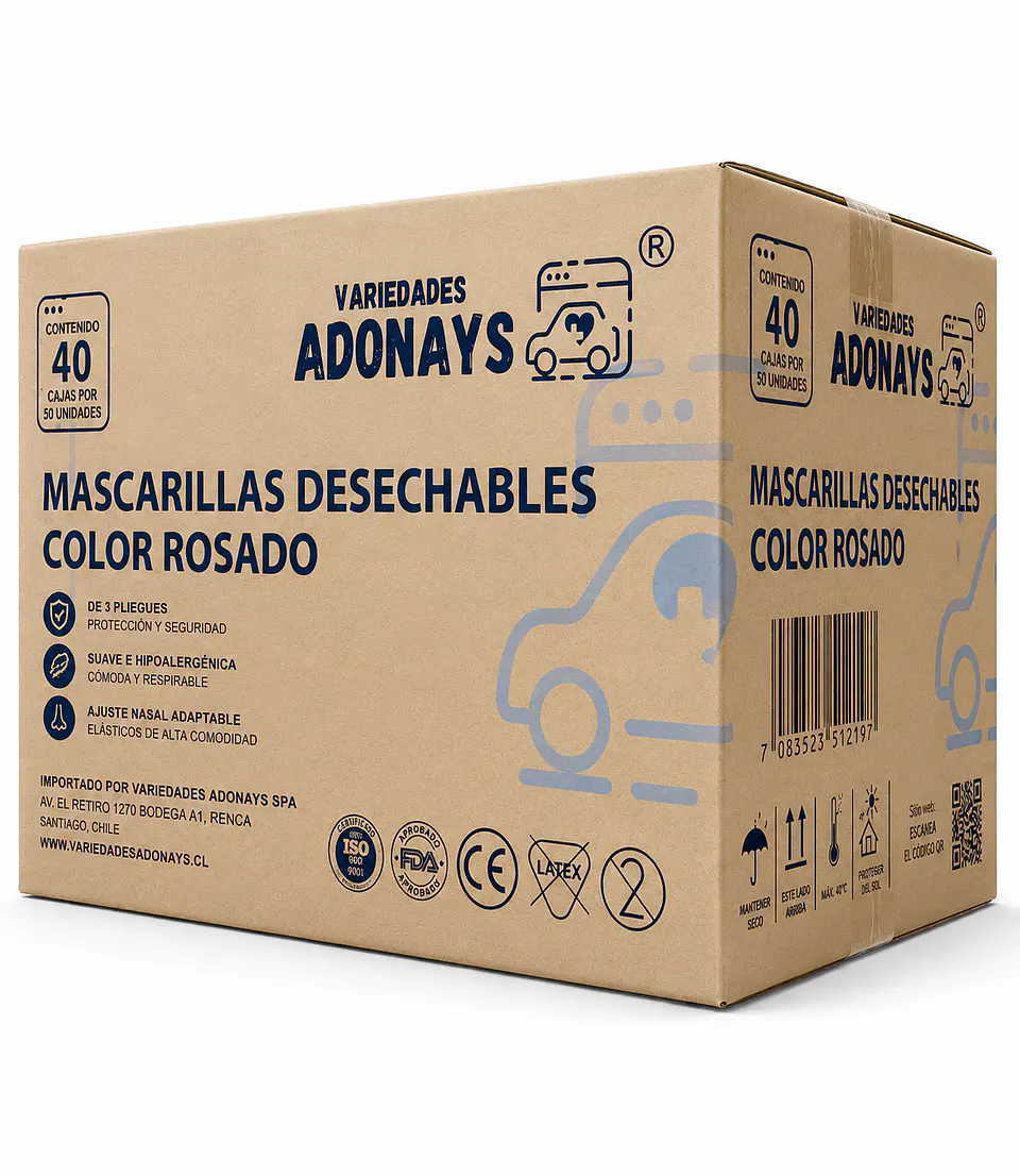 Mascarilla Desechable 3 Pliegues Color Rosado – Embalaje 2.000 Unidades (40 Cajas x 50 Unidades) 7