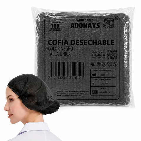 Cofia Desechable de Color Negro – Embalaje 1.000 Unidades (10 Paquetes x 100 Unidades)