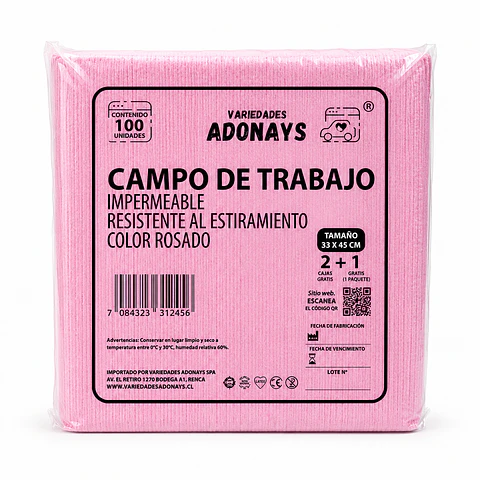 Campo Desechable Color Rosado – Embalaje 500 Unidades (5 Paquetes x 100 Unidades)
