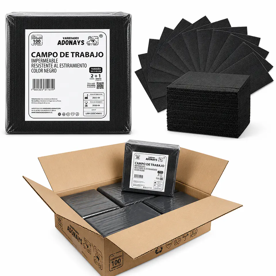 Campo Desechable Color Negro – Embalaje 1.000 Unidades (10 Paquetes x 100 Unidades) 2