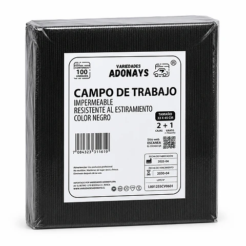 Campo Desechable Color Negro – Embalaje 500 Unidades (5 Paquetes x 100 Unidades)