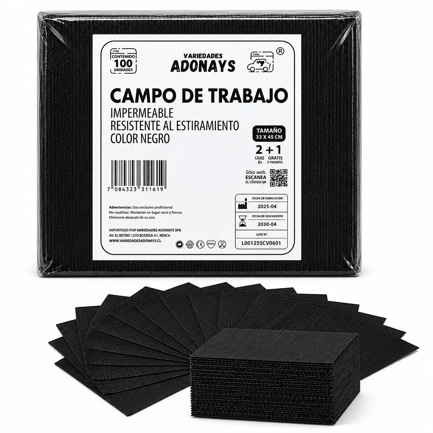 Campo Desechable Color Negro – Embalaje 1.000 Unidades (10 Paquetes x 100 Unidades) 1