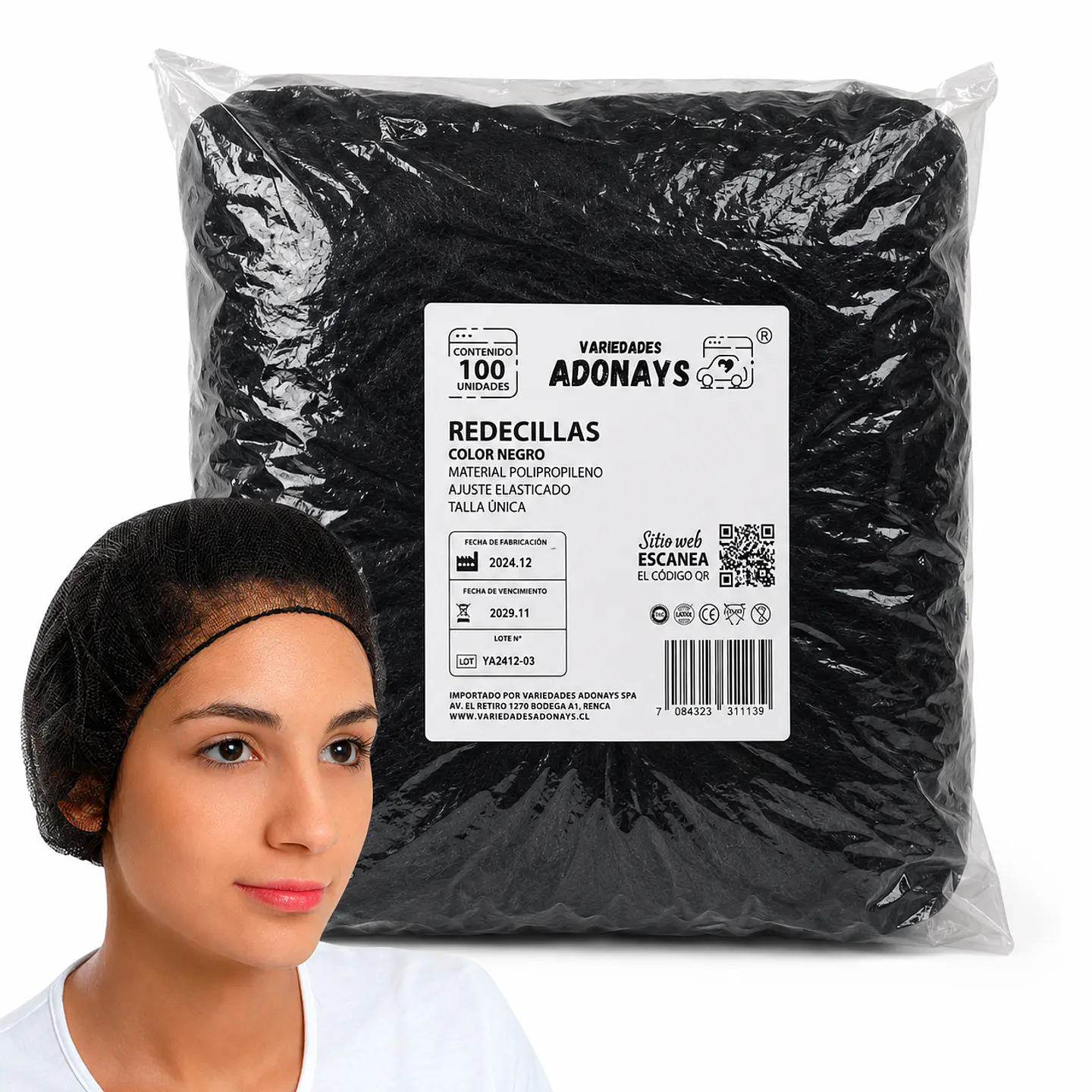 Redecilla Desechable Negra de Polipropileno – Embalaje Mayorista 1.000 Unidades (10 Paquetes x 100 Unidades) 1