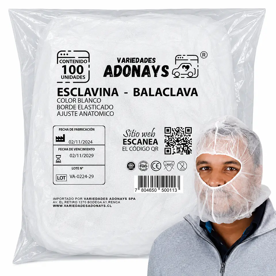Esclavina Balaclava Desechable Color Blanca – Embalaje 1.000 Unidades (10 Paquetes x 100 Unidades) 1