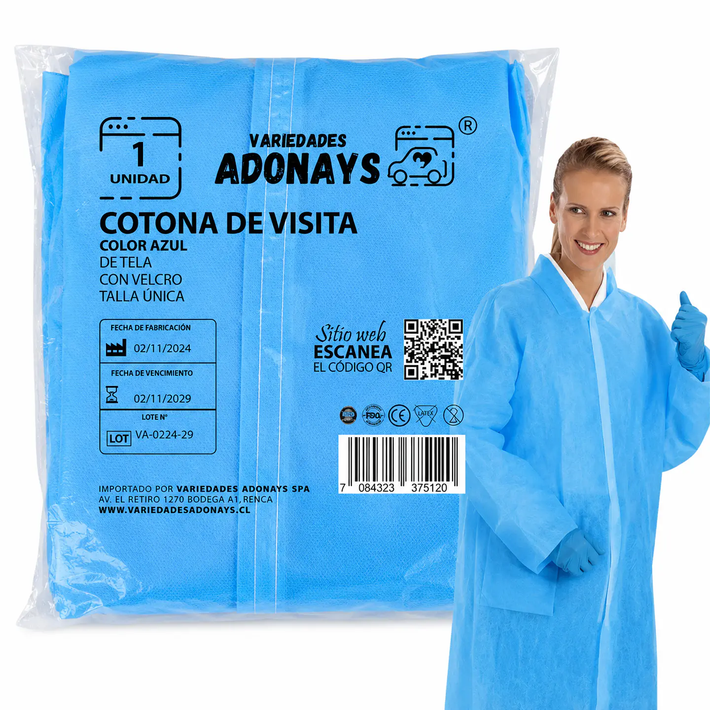 Cotona de Visita Desechable Color Azul con Velcro – Embalaje 100 Unidades 1