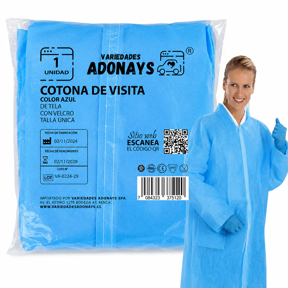 Cotona de Visita Desechable Color Azul con Velcro – Embalaje 100 Unidades 1