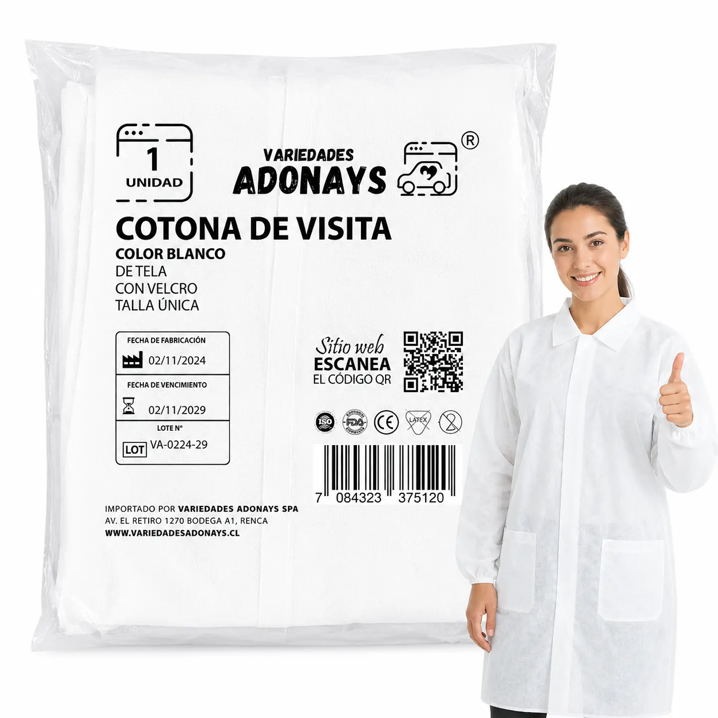 Cotona de Visita Desechable Color Blanco con Velcro – Embalaje 100 Unidades 1
